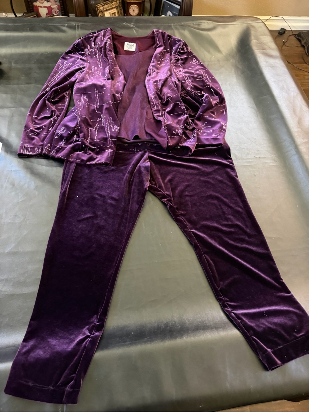 R&M Richards Purple Velvet Two-Piece Jogger Set